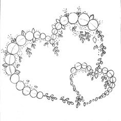 a black and white drawing of an apple wreath with leaves, berries and sprinkles