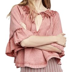 Cute Statement Sleeve Top By Free People In Size Xs Boho Inspiration, Free People Blouse, New R, Delicate Feminine, Black Sheer Top, Fashion Tops Blouse, Tie Neck Tops, Island Vibes, Tops Blouse