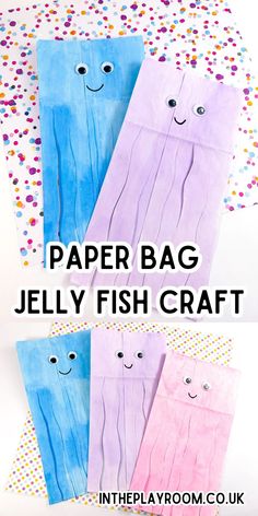 paper bag jelly fish craft with text overlay that says paper bag jelly fish craft