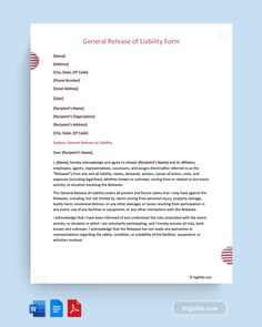 A General Release of Liability Form is a document that releases one party from legal claims or liabilities by another party. It ensures that the signer acknowledges and accepts any risks involved, waiving the right to seek compensation for potential injuries or damages. This free General Release of Liability Form can help you in making one. Liability Waiver Form Childcare, General Liability Waiver Form, Medical Consent Form Free Printable, Liability Waiver