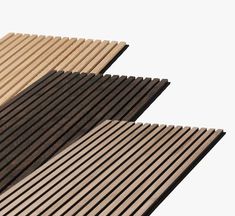 three different types of wooden slats are shown in this image, one is brown and the other is black