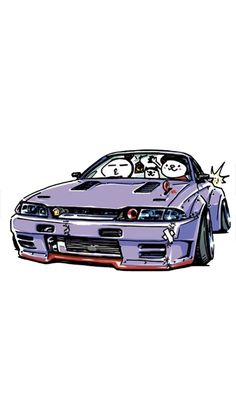 a drawing of a car with the hood up