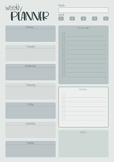 the weekly planner is shown in black and white, with an empty space for notes