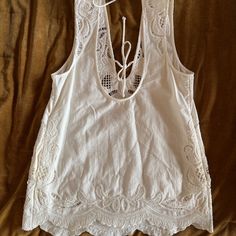 Free People Mini Dress Color: White/Cream Size: Medium Condition: Never Worn Has Pockets Off White Summer Tops For The Beach, White Beachy Top For Brunch, Off White Summer Tops For Beach, Off White Summer Beach Tops, Beachy White V-neck Top, Bohemian Off-white Top For Beach, Off White Bohemian Top For The Beach, Bohemian Off White Top For Beach, Fitted Beachy White Top