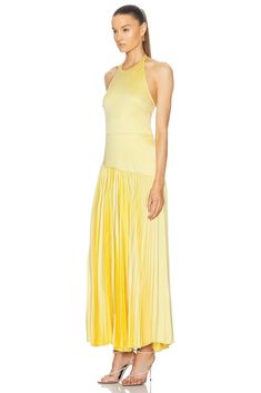 Find ALEXIS Saab Dress In Lemon on Editorialist. Alexis Saab Dress in Lemon Self: 100% viscose Lining: 100% polyester. Made in China. Dry clean. Fully lined. Halterneck tie closure with hidden back zipper closure. ALXF-WD513. A1240433-9435. About the designer: Synonymous with luxurious South Florida living, designer Alexis Barbara has always been strongly influenced by the beach, Mediterranean travels, and an effortlessly chic lifestyle. Alexis is a brand designed for the delicate, the sophistic Beach Mediterranean, Chic Lifestyle, Mediterranean Travel, Designer Dresses For Women, Florida Living, Top Design Fashion, Pale Yellow, Light Yellow, Pleated Dress