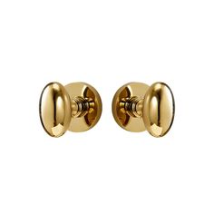 a pair of gold door knobs on a white background