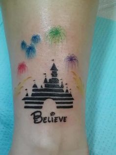 disney tattoo on the wrist that says believe