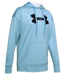 a light blue hoodie with an under armour logo on the front and black underarm