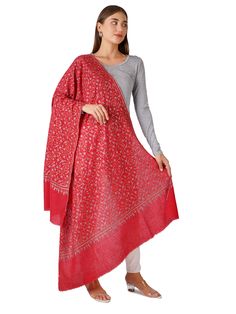 Experience unparalleled elegance with our Handcrafted Pure Pashmina Shawl, adorned with exquisite floral designs in vibrant red. This luxurious shawl is meticulously crafted from the finest Kashmiri pashmina, ensuring both comfort and timeless style. Product Details: Hand Embroidered Pure Kashmiri Pashmina Shawl Material: Pure Pashmina (100% Cashmere) Size: 100 cm X 203 cm / 40 Inch X 80 Inch / 1.1 x 2.2 Yards (Approx) Base Color: Red Embroidery: Delicate floral Embroidery designs Origin: Handcr Kashmiri Pashmina Shawl, Floral Embroidery Designs, Red Embroidery, Wool Wrap, Pashmina Shawl, Elegant Accessories, Cashmere Scarf, Floral Designs, Vibrant Red