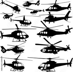 black and white helicopter silhouettes