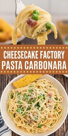 cheesecake factory pasta carbonara with peas and parmesan cheese