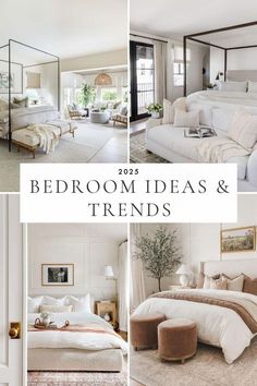 the bedroom is decorated in white and neutral colors