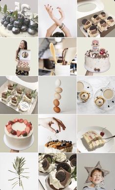 a collage of photos with different foods and desserts on it's sides