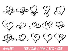 the hearts are drawn in different styles and sizes, but not all have any font