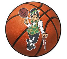 a basketball with an image of a man holding a basketball on it's side