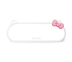 a white hello kitty headband with pink bows on the front and back of it