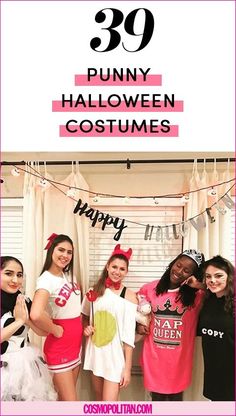 some girls are dressed up in costumes and posing for the camera with text overlay that reads, 39 funny halloween costumes