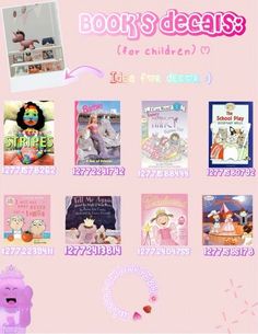 there are many books for children to read on this pink background with the words book's ideas