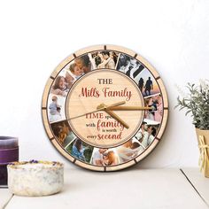 Time Spent With Family Is Worth Every Second, Custom Photo, Family Name, Wall Clock Modern Bedroom Wall, Family Wall Clock, Family Clock, Photo Light Box, Square Clock, Personalized Wall Clock, Square Clocks, Bedroom Wall Clock, Kitchen Clock