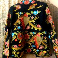 Size Small. Beautiful! Never Used Luxury Multicolor Embroidered Long Sleeve Outerwear, Fitted Long Sleeve Outerwear With Multicolor Embroidery, Traditional Embroidered Blazer For Fall, Spring Long Sleeve Blazer With Floral Embroidery, Long Sleeve Blazer With Floral Embroidery For Spring, Spring Floral Embroidered Long Sleeve Blazer, Traditional Long Sleeve Embroidered Blazer, Embroidered Red Outerwear For Spring, Multicolor Embroidered Long Sleeve Outerwear For Fall