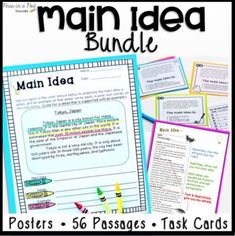 the main idea bundle includes posters, 5 passages and task cards