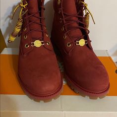 Timberland Premium 6 In Waterproof Boot Burgundy Nubuck Sz 5.5 Mm Brand New With Box Outdoor Red Sole Lace-up Boots, Outdoor Boots With Red Sole And Round Toe, Outdoor Red Boots With Vibram Sole, Red Outdoor Boots With Vibram Sole, Red Leather Waterproof Boots For Outdoor, Red Timberland Waterproof Boots With Round Toe, Red Leather Timberland Boots, Mens Sneaker Boots, Timberland Boat Shoes