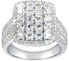 Add a hint of modern design to her everyday style with this glamorous ring. Modern Pave Setting Diamond Ring, Glamorous Diamond Ring With Accents, Glamorous Diamond Promise Ring, Chic Silver Wedding Ring, Ring Size Guide, Cocktail Ring, Everyday Style, Cocktail Rings, Prong Setting