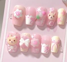 ♡♡ Cute Sanrio Nails, Creative Nail Ideas, Kawaii Nail Art, Cute Pink Nails, Hello Kitty Nails, Kawaii Core