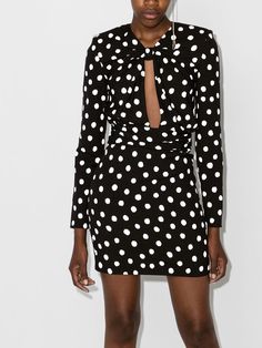 Shop Saint Laurent polka dot mini slip dress with Express Delivery - FARFETCH Polka Dot Mini Party Dress, Polka Dot Mini Dress For Party, Chic Polka Dot Evening Dress, Chic Fitted Polka Dot Dress, Chic Evening Dresses In Polka Dot, Fitted Polka Dot Mini Dress For Spring, Spring Polka Dot Party Mini Dress, Polka Dot Long Sleeve Party Dress, Elegant Mini Dress With Polka Dot Pattern