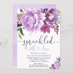 a purple and white floral bridal party card