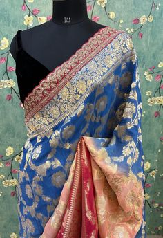 Banaras khaddi georgette sarees with dual tone. Saree has lace border Blouse comes as contrast color( border color) Christmas Deals, Lace Border, Georgette Sarees, Contrasting Colors, Favorite Outfit, Art Collection, Bathing Beauties, Saree, Purses And Bags