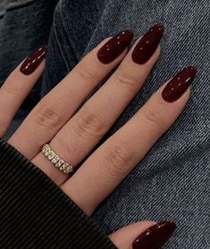 Matte Nails Glitter, Burgundy Acrylic Nails, Nails Short Almond, File Nails, Short French Tip Nails, Nails Press Ons, Dark Red Nails, Witchy Nails, Simple Fall Nails