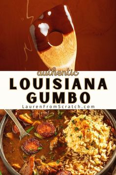 an advertisement for the authentic cuisine of louisiana gumbo