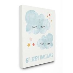 a white canvas with blue clouds and stars on the bottom that says, sweet dreams