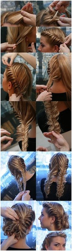 Braided Updos for Long Hair, Prom Hair Styles I just love this. Sophisticated and still romantic Fishtail Braid Updo, Sanggul Modern, Prom Hair Updo, Makeup Tip, Braided Updo, Fish Tail Braid