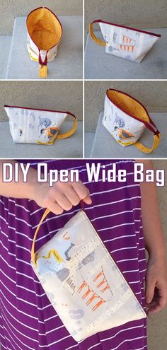 DIY Open Wide Bag with a Handle Paper House Template, Diy Sewing Tutorials, Pouch Diy, Flowers Tote, My Bags