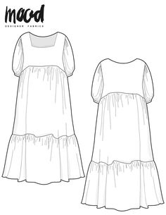 the front and back view of a women's dress with ruffled hems