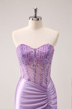 Sparkly Lilac Bodycon Strapless Sequins Ruched Short Homecoming Dress with Beading Lilac Hoco Dress, Lilac Homecoming Dress, Hoco Court, Tight Homecoming Dress, Homecoming Dresses Sparkly, Hoco Dresses Tight, Lovely Partner, Homecoming Dresses Short Tight, Homecoming Dance