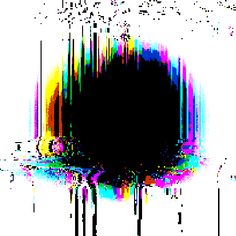 a black circle with multicolored lines in the center on a white background that appears to be distorted