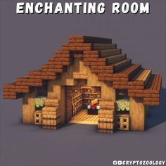 an image of a small house made out of wood and bricks with the words enchanting room above it