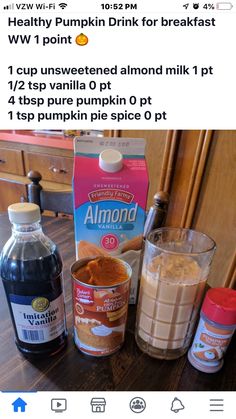 an image of food on the table with milk and other ingredients to make pumpkin pie