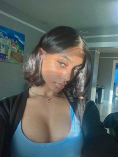 Middle Part Short Silk Press, Bob Hairstyles For Black Women Layered, Short Curly Hair Flat Iron, Curly Bob Silk Press, Short Curly Hair Straightened Hairstyles, Flat Iron Curls Black Women Short Hair, Middle Part Bob With Crimps, Straight Short Natural Hair, Baddie Hairstyles For Short Hair Black