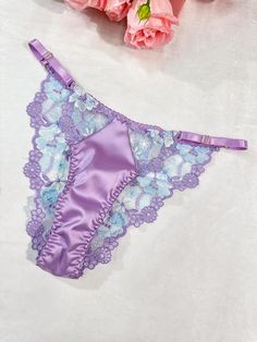 Lavender Floral Satin Lace Embroidery Thong Honeymoon Trip, Pole Dancing Clothes, Taking Measurements, Lingerie Brands, Lingerie Party, Lavender Floral, Lingerie Outfits, Pretty Lingerie, Lace Embroidery