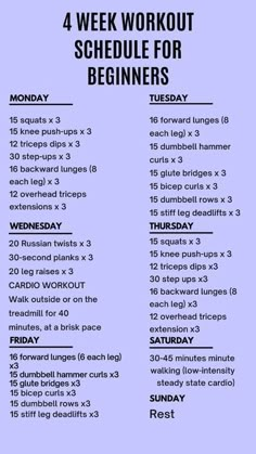 the 4 week workout schedule for beginners