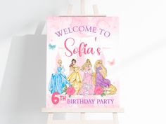 Princesses Welcome Sign - Welcome Sign Princess Party Printables, Cinderella Birthday Invitation, Cinderella Invitations, Rapunzel Tower, Disney Princess Theme, Snow White Birthday, Welcome Board, Birthday Welcome Sign, Disney Princess Birthday