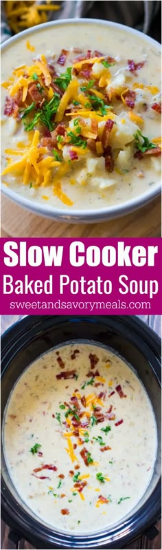 slow cooker baked potato soup with bacon and cheese