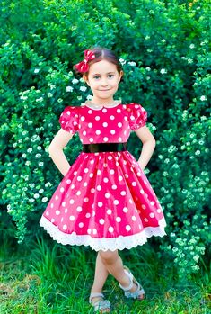 This adorable pink minnie mouse costume is perfect for your little girl. Thie cute dress is made with pink polka dot cotton fabric, lace, and includes a ribbon that ties in the back in a bow. The dress is fully lined and serged for a professional finish.   This dress is pictured with a petticoat to show details. If you would like the fullness and puffiness like the picture please select the with petticoat option.  Dress includes a pink hair bow to match. This dress is made to order.   Please refer to sizing guide to make sure you are purchasing the correct size for your little girl. This dress is made to order. It will take me about 1-2 weeks to make and then ship out, but I'm usually faster. Please check with me if you need it for a specific date. I also do custom orders so message me wit Minnie Mouse Inspired Outfit, Pink Minnie Mouse Costume, Pink Minnie Mouse Dress, Outfit Birthday Party, Minnie Costume, Birthday Party Dresses, Minnie Mouse Costume, Outfit Birthday, Mouse Dress