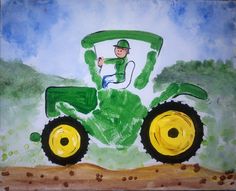 a child's drawing of a farmer driving a tractor