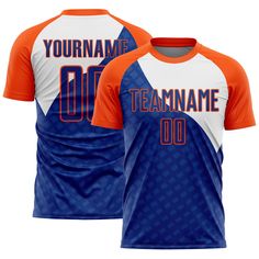 an orange and blue shirt with the name teamname on it