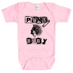 Rapunzie's edgy and cool baby onesie that lets your little one rock their unique style! Crafted with love and comfort in mind, this onesie is made from 100% cotton, ensuring a soft and cozy feel for your little punk rocker. The front of the onesie showcases a graphic of a punk rocker, complete with wild hair, spiky accessories, and a rebellious attitude. Accompanying the graphic is the bold caption, "Punk Baby," celebrating your little one's individuality and adding a touch of punk rock flair to Pink Cotton Onesie With Graphic Print, Casual Pink Unisex Onesie, Unisex Cute Onesie With Graphic Print, Unisex Casual Onesie With Graphic Print, Casual Onesie With Graphic Print, Gender-neutral, Punk Rock Baby, Punk Baby, Cool Baby, A Punk